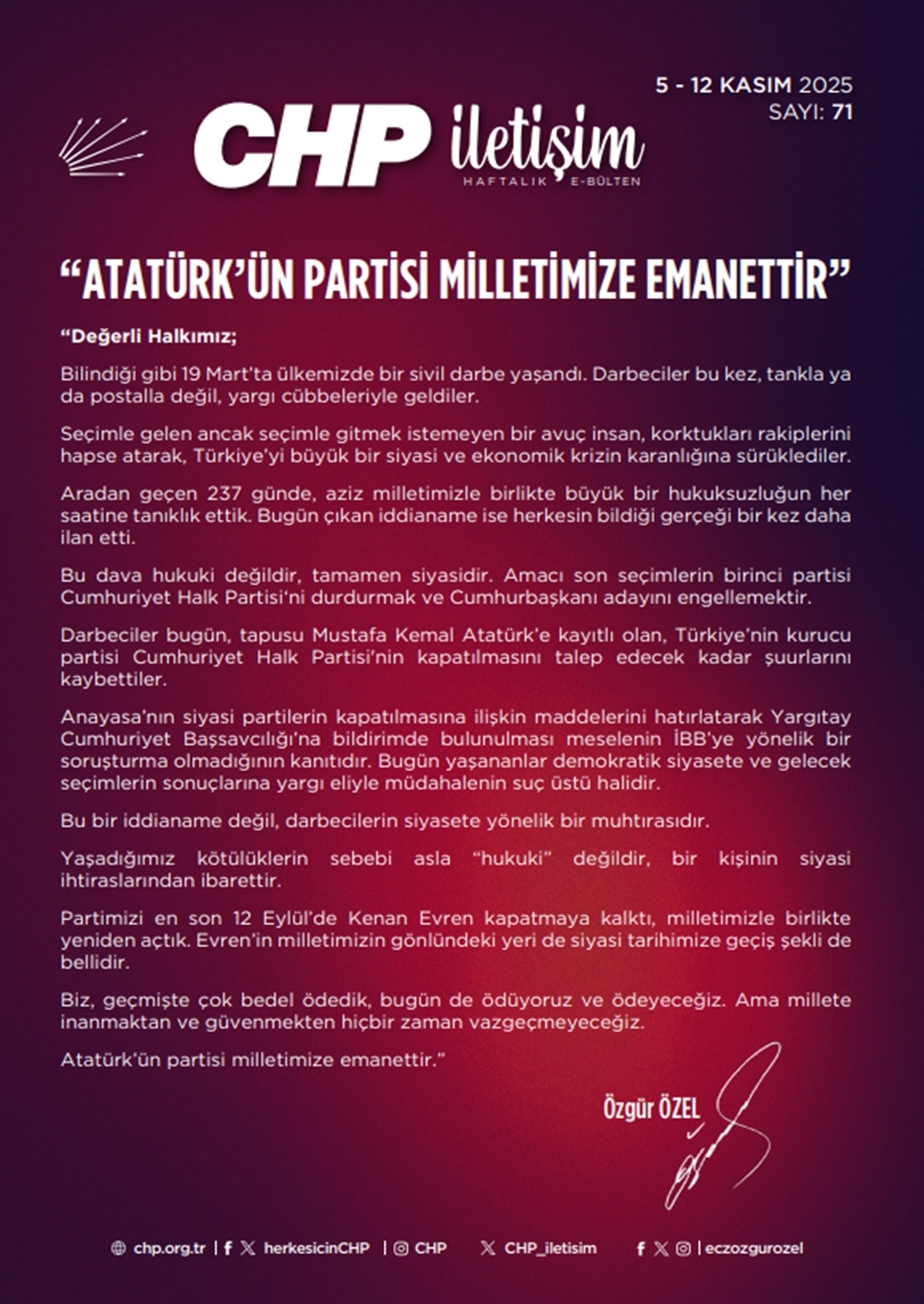 CHP İletişim Haftalık E-Bülten Sayı 71